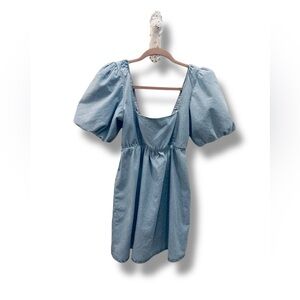Show Me Your MuMu Sky Blue Denim Puff Sleeve Mini Dress